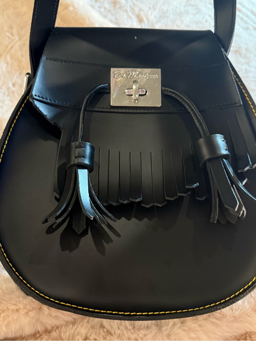 Dr. Martens Black Kiev Leather Tassel Saddle Bag Crossbody Kiltie Fringe